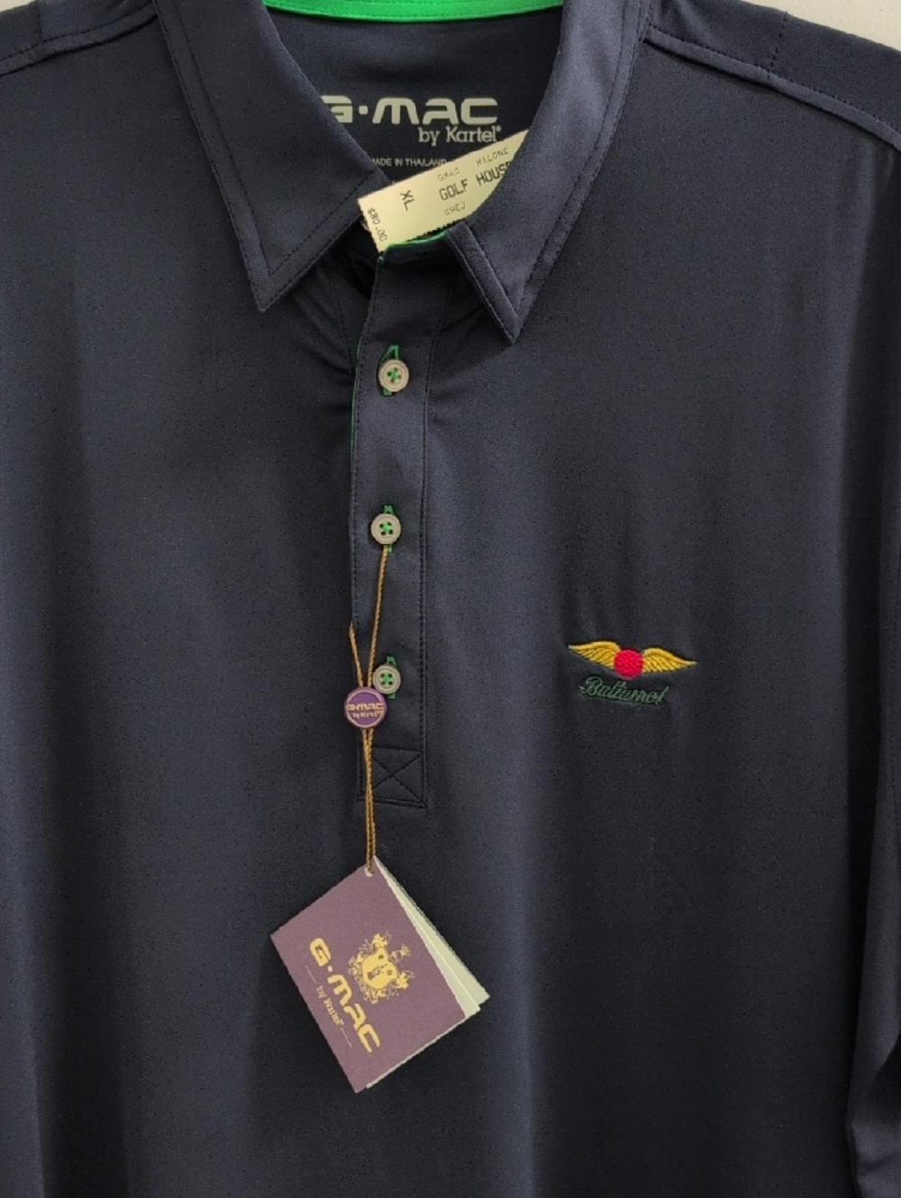 Baltusrol G-MAC by Kartell Men's Dark Navy Polo with Green Trim - Picture 2 of 7